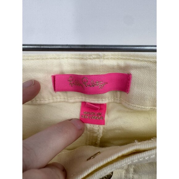 Lilly Pulitzer South Ocean High Rise Lemon Meringue Yellow Straight Leg Jean 12 - Picture 4 of 10